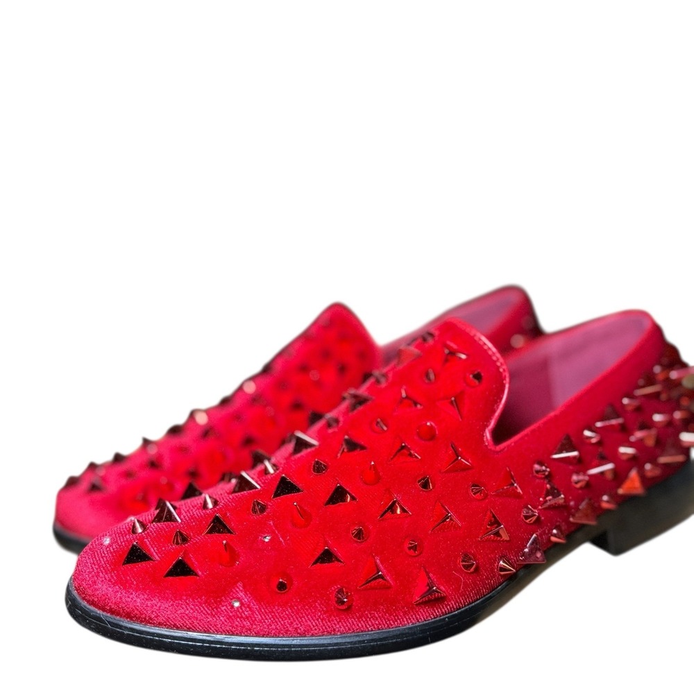 Unbranded Spiked Velvet Loafers Mens 6.5 Red Good Studded Punk Dress Shoes
